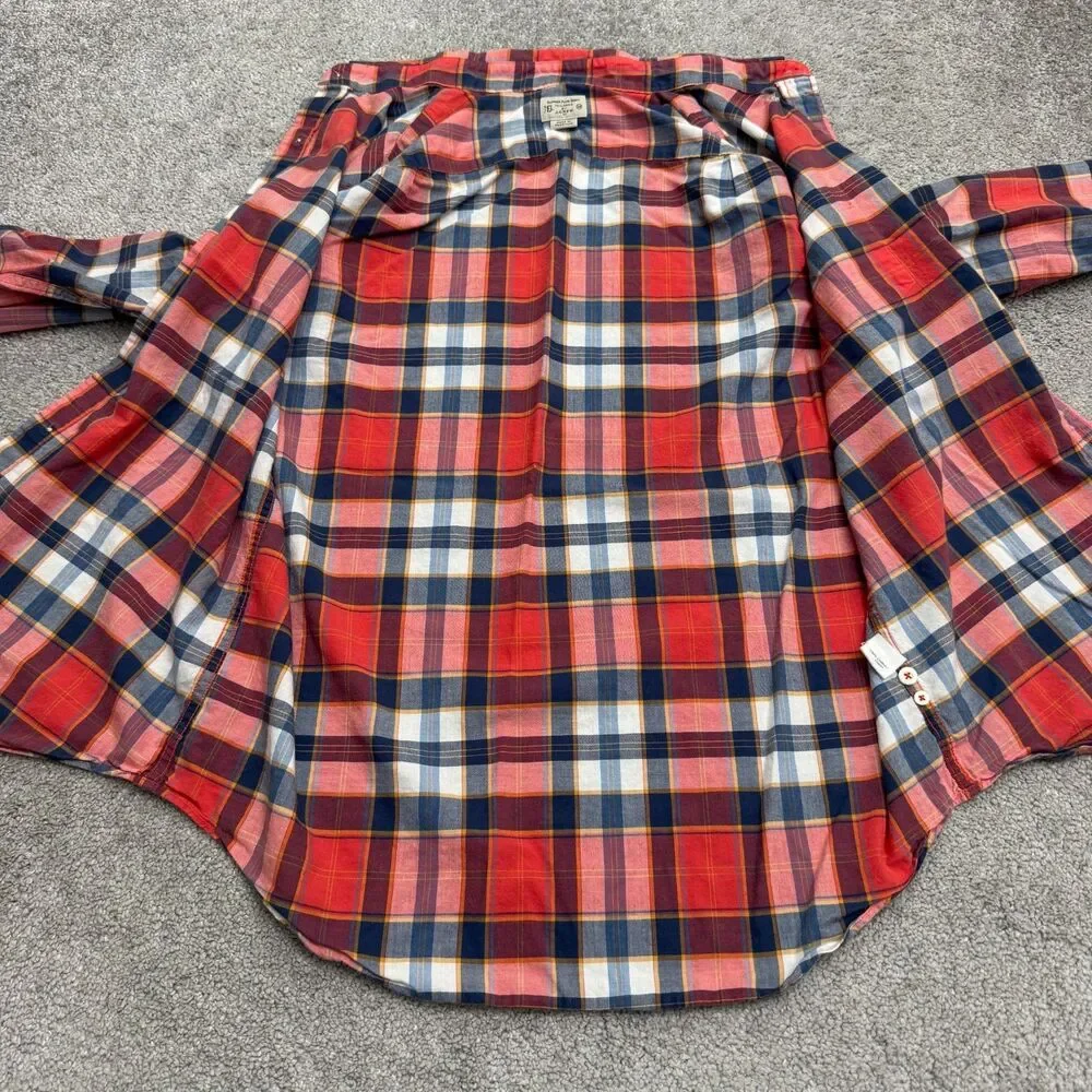 J.Crew Summer Plaid Cotton Long Sleeve Button Down Shirt Mens Medium Red Blue